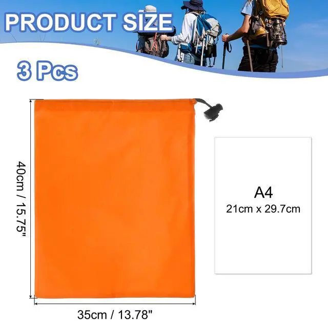 Alt view image 2 of 7 - Drawstring Bag with Toggle, Stuff Sack String Waterproof Travel Storage Bags Cinch Stuff Pouch 10" x 12" & 3 Pack & Orange -Fitting for (Gym/Traveling/Hiking/Yoga/Office/Shoes)
