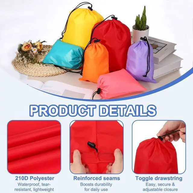 Alt view image 3 of 7 - Drawstring Bag with Toggle, Stuff Sack String Waterproof Travel Storage Bags Cinch Stuff Pouch 10" x 12" & 3 Pack & Orange -Fitting for (Gym/Traveling/Hiking/Yoga/Office/Shoes)