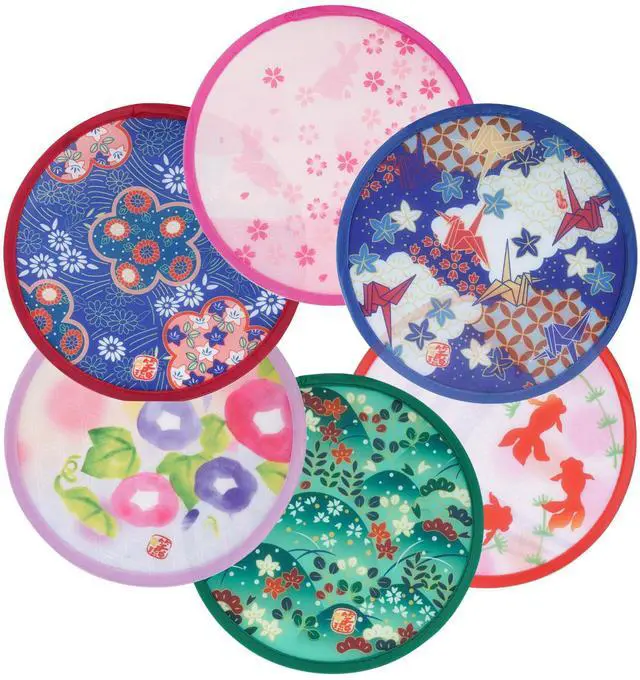Main image of 6 Pcs Floral Round Folding Hand Fan Japanese Foldable Fan Handheld Cooling Fans for Festival Summer Wedding Party Favors Decorations (Japanese, 8 Inch)