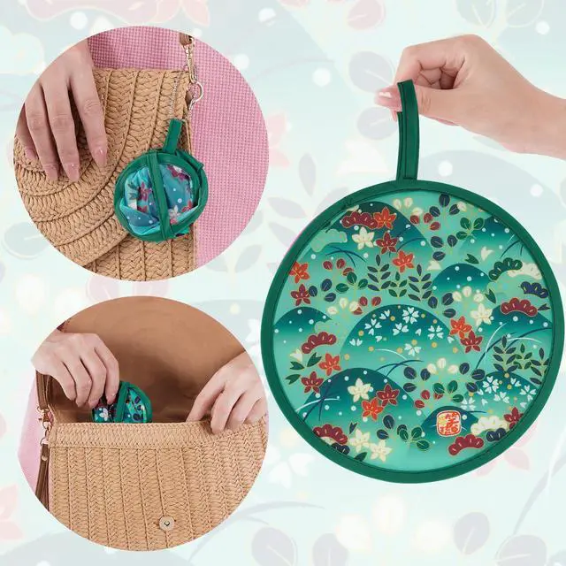 Alt view image 4 of 7 - 6 Pcs Floral Round Folding Hand Fan Japanese Foldable Fan Handheld Cooling Fans for Festival Summer Wedding Party Favors Decorations (Japanese, 8 Inch)