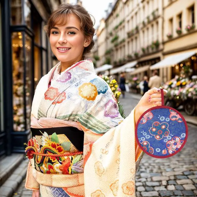 Alt view image 5 of 7 - 6 Pcs Floral Round Folding Hand Fan Japanese Foldable Fan Handheld Cooling Fans for Festival Summer Wedding Party Favors Decorations (Japanese, 8 Inch)