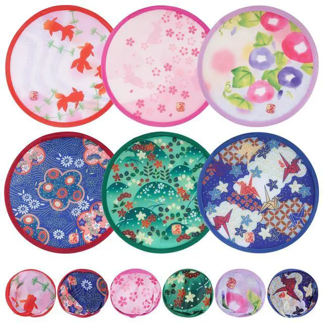 Alt view image 7 of 7 - 6 Pcs Floral Round Folding Hand Fan Japanese Foldable Fan Handheld Cooling Fans for Festival Summer Wedding Party Favors Decorations (Japanese, 8 Inch)