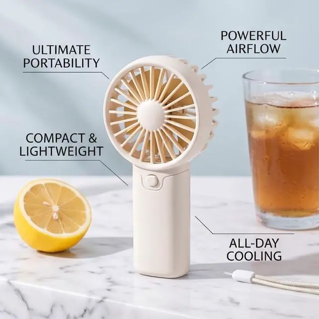Alt view image 2 of 6 - Mini Handheld Fan, AAA Battery Operated Portable Personal Fan with Lanyard, One Button Easy Control, Low Noise Small Fan for Travel, Office, Outdoor