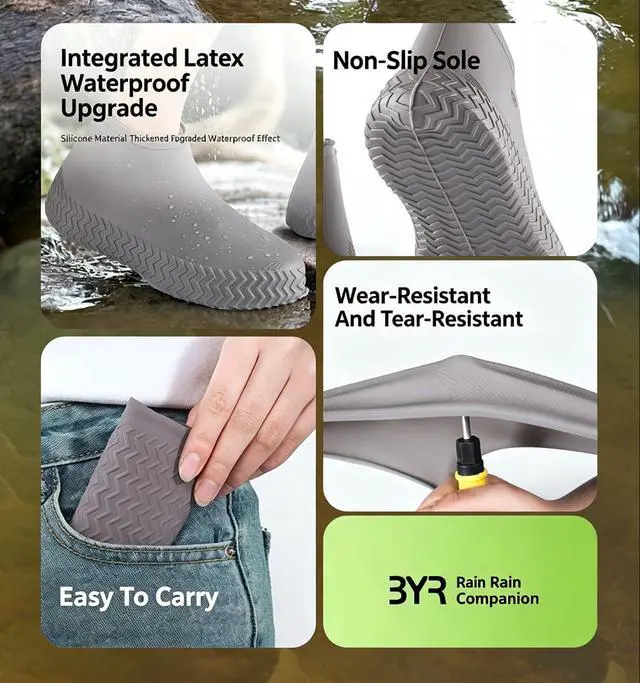 Alt view image 5 of 7 - Waterproof Shoe Covers Reusable Shoe Covers for Rain, 2 Pairs Silicone Shoe Covers Waterproof Shoe Covers for Rain Shoe Covers Outdoor Cycling Hiking Men Women (Grey, L)