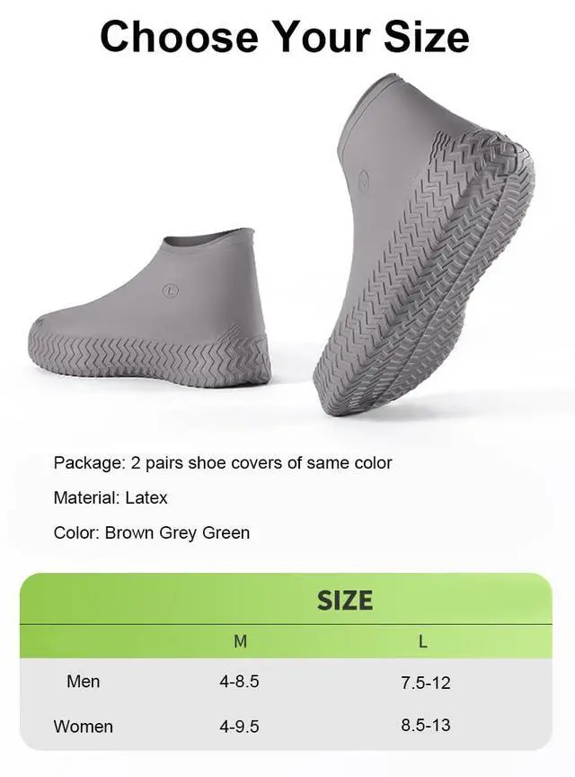 Alt view image 7 of 7 - Waterproof Shoe Covers Reusable Shoe Covers for Rain, 2 Pairs Silicone Shoe Covers Waterproof Shoe Covers for Rain Shoe Covers Outdoor Cycling Hiking Men Women (Grey, L)
