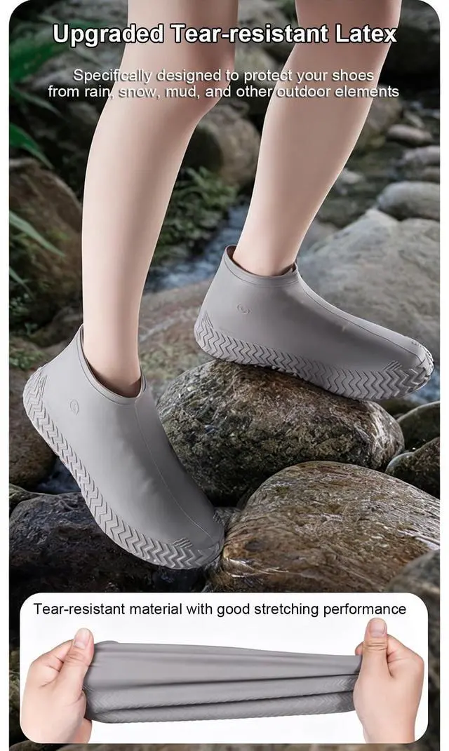 Alt view image 6 of 7 - Waterproof Shoe Covers Reusable Shoe Covers for Rain, 2 Pairs Silicone Shoe Covers Waterproof Shoe Covers for Rain Shoe Covers Outdoor Cycling Hiking Men Women (Grey, L)