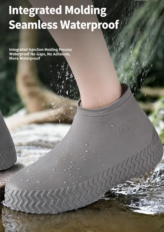 Alt view image 2 of 7 - Waterproof Shoe Covers Reusable Shoe Covers for Rain, 2 Pairs Silicone Shoe Covers Waterproof Shoe Covers for Rain Shoe Covers Outdoor Cycling Hiking Men Women (Grey, L)