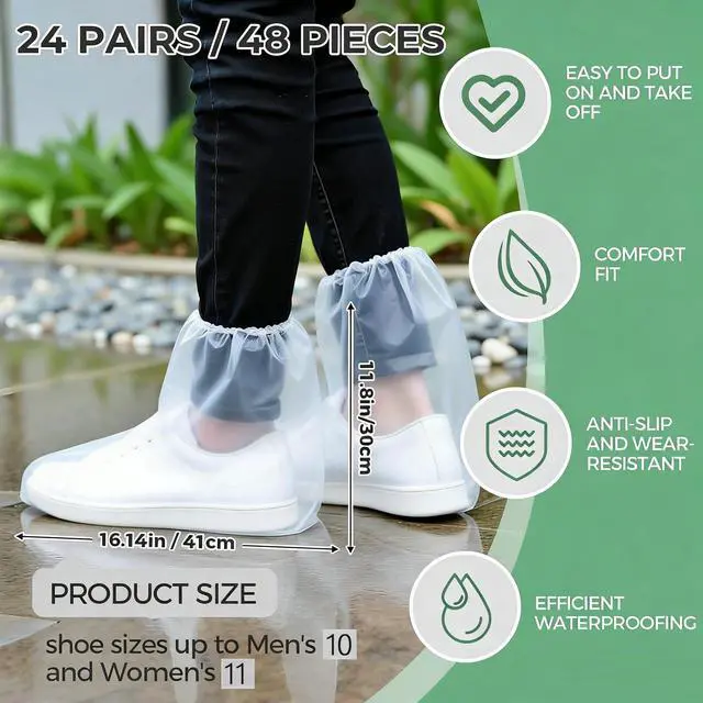 Alt view image 2 of 6 - 24 pairs of rainproof shoe covers - disposable plastic rain shoe covers - men's and women's plastic shoe covers, waterproof and non slip shoe covers, transparent and individually packaged (11)