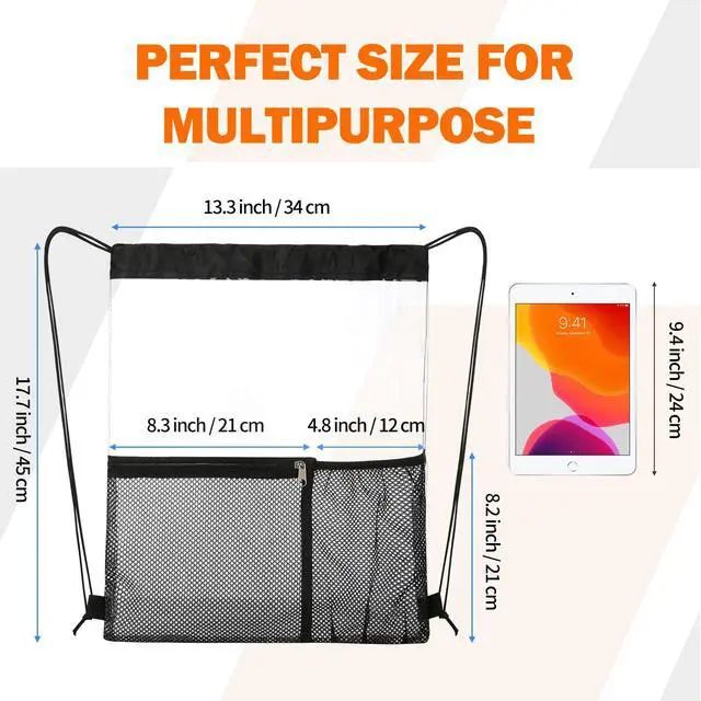 Alt view image 2 of 7 - 2 PACK Clear Drawstring Bag Stadium Approved, See Through Transparent PVC Drawstring Backpack, Clear Bag for for Concert Sport Festival Travel Work (Black)
