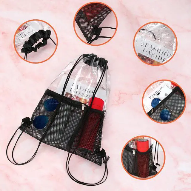 Alt view image 6 of 7 - 2 PACK Clear Drawstring Bag Stadium Approved, See Through Transparent PVC Drawstring Backpack, Clear Bag for for Concert Sport Festival Travel Work (Black)