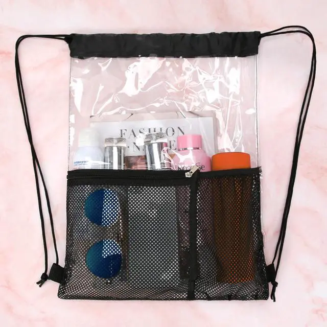 Alt view image 7 of 7 - 2 PACK Clear Drawstring Bag Stadium Approved, See Through Transparent PVC Drawstring Backpack, Clear Bag for for Concert Sport Festival Travel Work (Black)