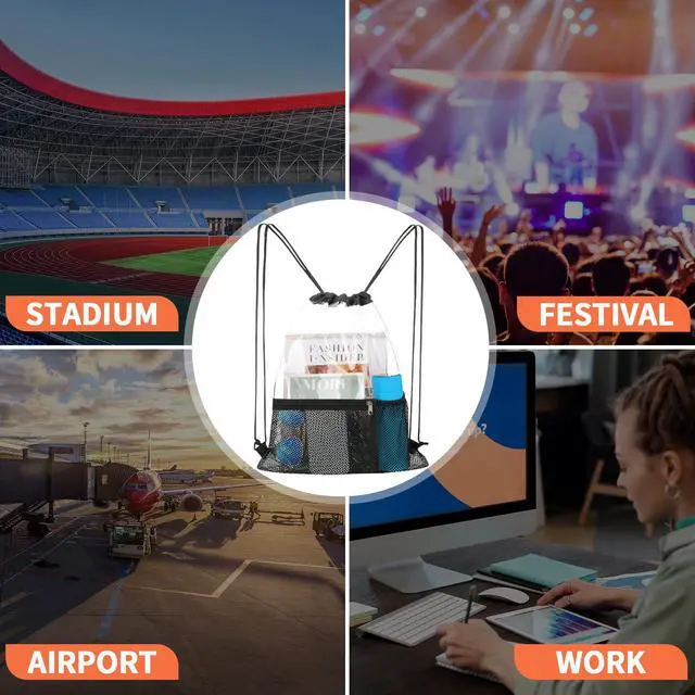 Alt view image 4 of 7 - 2 PACK Clear Drawstring Bag Stadium Approved, See Through Transparent PVC Drawstring Backpack, Clear Bag for for Concert Sport Festival Travel Work (Black)