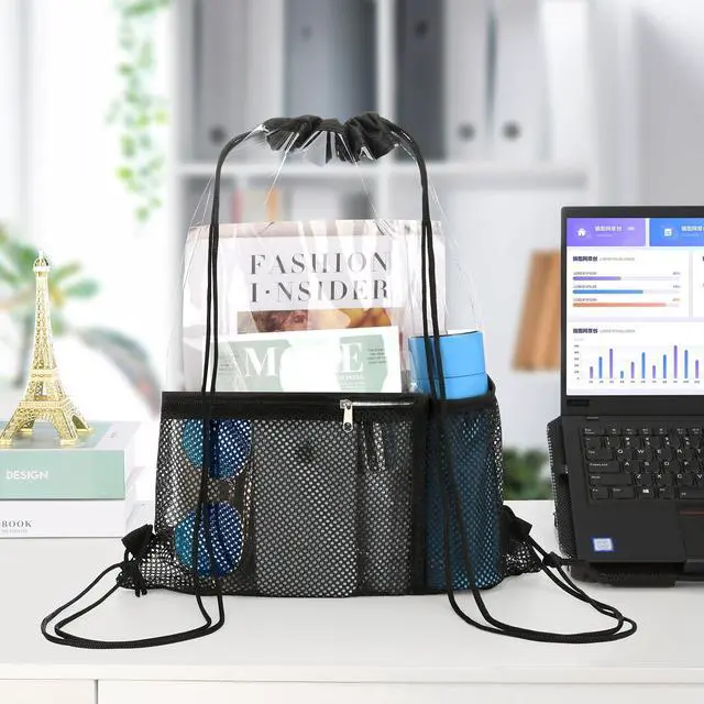 Alt view image 3 of 7 - 2 PACK Clear Drawstring Bag Stadium Approved, See Through Transparent PVC Drawstring Backpack, Clear Bag for for Concert Sport Festival Travel Work (Black)