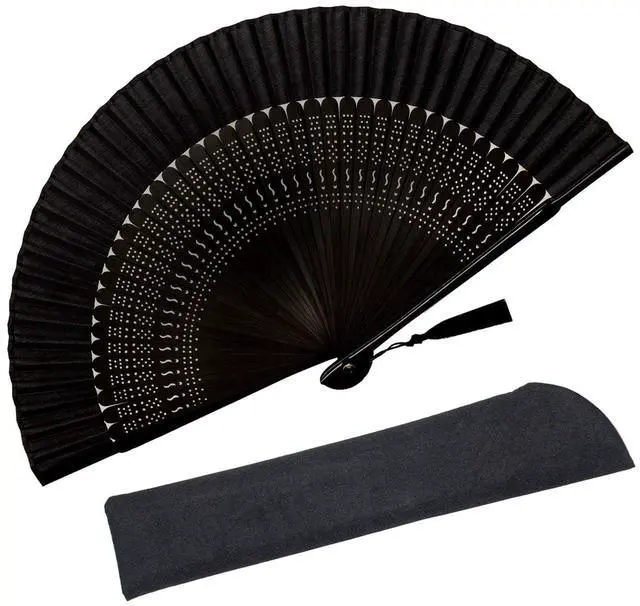 Main image of Hand Fan for Women Foldable - Folding Japanese Chinese Fan with Case - for Hot Flashes, Dance, Decoration, Fashion Accessories, Festival, Gift (Sexy Black)
