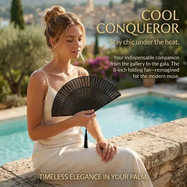 Alt view image 3 of 7 - Hand Fan for Women Foldable - Folding Japanese Chinese Fan with Case - for Hot Flashes, Dance, Decoration, Fashion Accessories, Festival, Gift (Sexy Black)