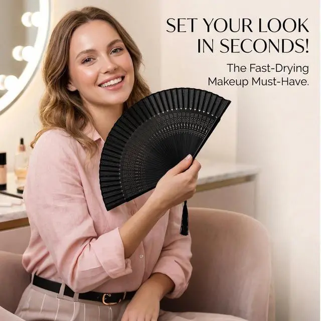 Alt view image 6 of 7 - Hand Fan for Women Foldable - Folding Japanese Chinese Fan with Case - for Hot Flashes, Dance, Decoration, Fashion Accessories, Festival, Gift (Sexy Black)