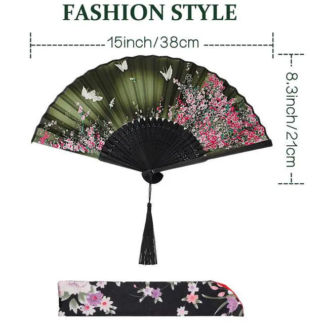 Alt view image 2 of 6 - 4 Pack Handheld Floral Folding Fans Hand Held Silk Bamboo Fans with Tassel Women Hollowed Hand Foldable Fan with Fabric Sleeve for Dancing Wedding Decoration Gifts(Lively)