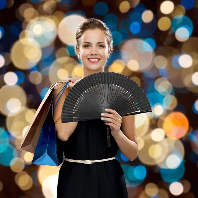 Alt view image 6 of 7 - Folding Hand Fan for Women, Japanese Bamboo Silk Handheld Foldable Fan for Hot Flashes, Church, Rave, Wedding Gift (Black)