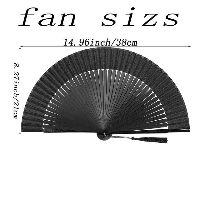 Alt view image 7 of 7 - Folding Hand Fan for Women, Japanese Bamboo Silk Handheld Foldable Fan for Hot Flashes, Church, Rave, Wedding Gift (Black)