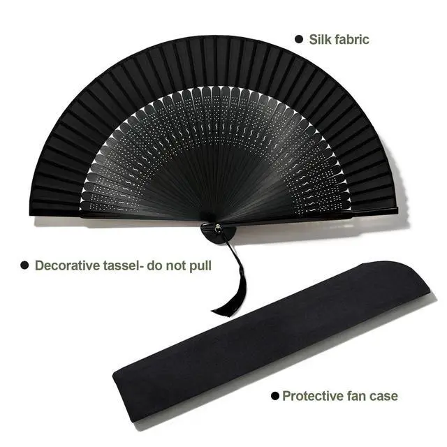 Alt view image 6 of 7 - Bamboo Hand Fan Foldable 8.3 Inch, Portable Folding Fan with Pouch for Church Wedding Makeup, Small Decorative Cooling Fan for Women (Black/Hollow)