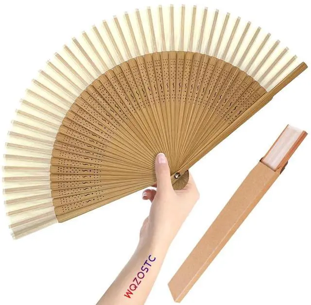 Main image of Hand Held Fan for Women Japanese Vintage Bamboo for Hot Flashes, Summer Cooling, Festivals, Church, Dancing,Performance, Gift,White