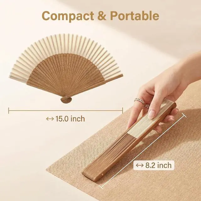 Alt view image 2 of 7 - Hand Held Fan for Women Japanese Vintage Bamboo for Hot Flashes, Summer Cooling, Festivals, Church, Dancing,Performance, Gift,White