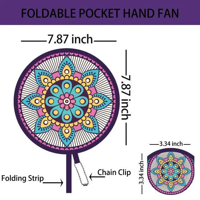 Alt view image 2 of 4 - 4 Pack Purple Mandala Pattern Folding Hand Fans, Compact Purse Fans for Women, Stowable Handheld Fan for Concert, Travel, Indoor & Outdoor Activities (Purple Mandala