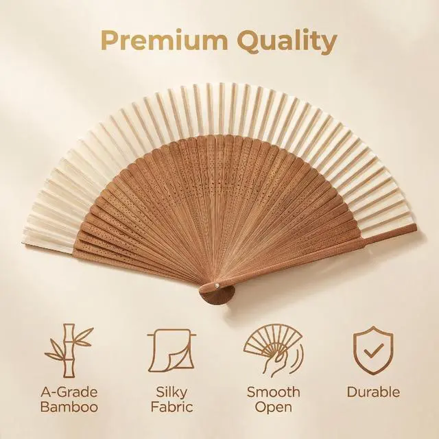 Alt view image 3 of 7 - Hand Held Fan for Women Japanese Vintage Bamboo for Hot Flashes, Summer Cooling, Festivals, Church, Dancing,Performance, Gift,White