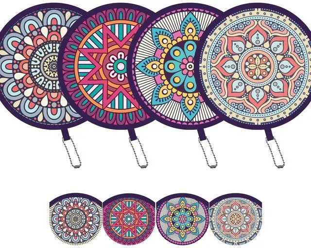 Main image of 4 Pack Purple Mandala Pattern Folding Hand Fans, Compact Purse Fans for Women, Stowable Handheld Fan for Concert, Travel, Indoor & Outdoor Activities (Purple Mandala