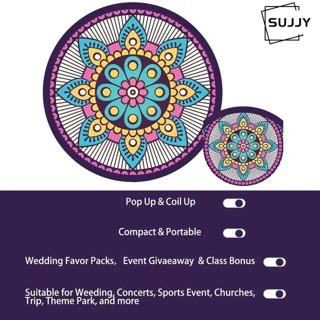 Alt view image 3 of 4 - 4 Pack Purple Mandala Pattern Folding Hand Fans, Compact Purse Fans for Women, Stowable Handheld Fan for Concert, Travel, Indoor & Outdoor Activities (Purple Mandala