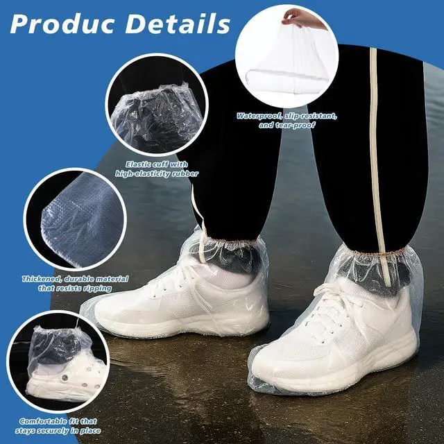 Alt view image 3 of 7 - 60 Pairs Disposable Shoe Covers for Rain, Clear Waterproof Boot Covers Non-slip Thick PE Plastic Shoe Boot Protectors Cover for Rain Outdoor Indoor Farm Travel Men Women, Medium 10.3 Inch