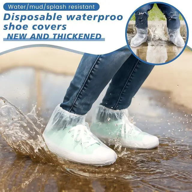 Alt view image 5 of 7 - 60 Pairs Disposable Shoe Covers for Rain, Clear Waterproof Boot Covers Non-slip Thick PE Plastic Shoe Boot Protectors Cover for Rain Outdoor Indoor Farm Travel Men Women, Medium 10.3 Inch