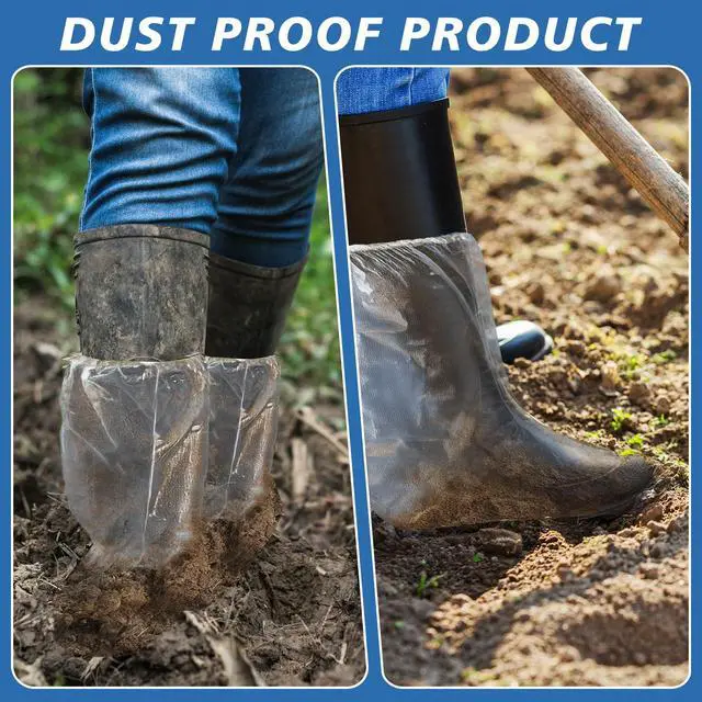Alt view image 4 of 7 - 60 Pairs Disposable Shoe Covers for Rain, Clear Waterproof Boot Covers Non-slip Thick PE Plastic Shoe Boot Protectors Cover for Rain Outdoor Indoor Farm Travel Men Women, Medium 10.3 Inch