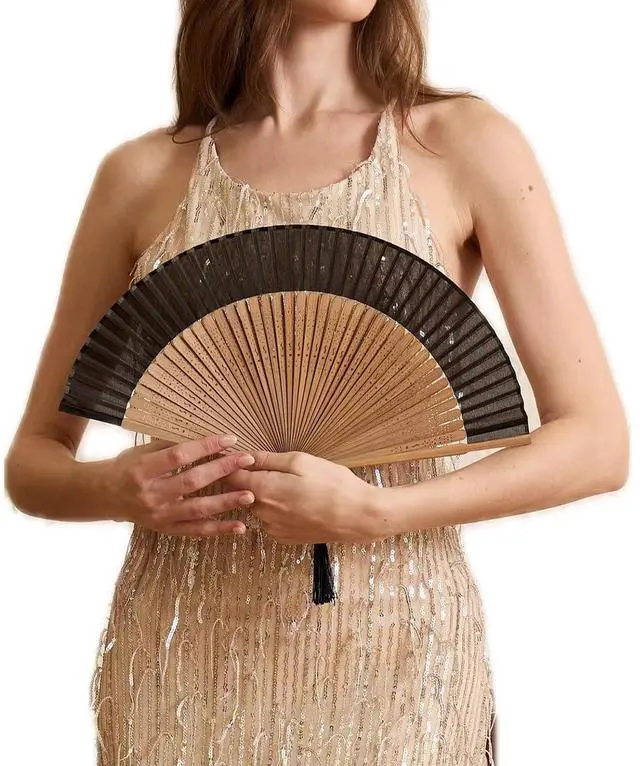 Main image of Handheld Fan for Women Foldable, Vintage Bamboo Folding Hand Fan for line dancing, Party