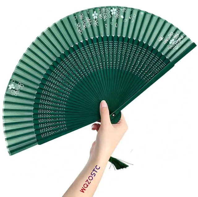 Main image of Hand Held Fan for Women Japanese Vintage Bamboo Silk Elegant for Dance Music Festival Wedding Church Decoration Party (Green)