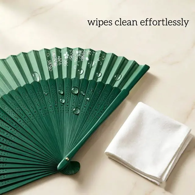 Alt view image 3 of 7 - Hand Held Fan for Women Japanese Vintage Bamboo Silk Elegant for Dance Music Festival Wedding Church Decoration Party (Green)