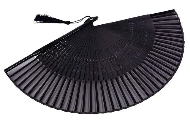 Alt view image 3 of 6 - 8.27" (21cm) Hand Held Bamboo Silk Folding Fan, Chinese/Japanese Charming Elegant Vintage Retro Style, Women Ladies Girls for Birthday, Wedding, Party, Black-2
