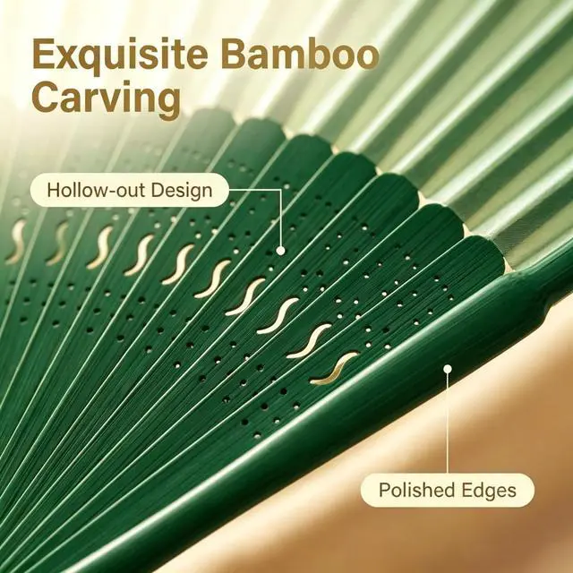 Alt view image 6 of 7 - Hand Held Fan for Women Japanese Vintage Bamboo Silk Elegant for Dance Music Festival Wedding Church Decoration Party (Green)