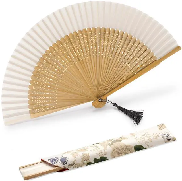 Main image of Folding Hand Fan for Women, Foldable Chinese Japanese Vintage Bamboo Silk Handheld Fan for Dance Music Festival Wedding Church Decoration (Brown)
