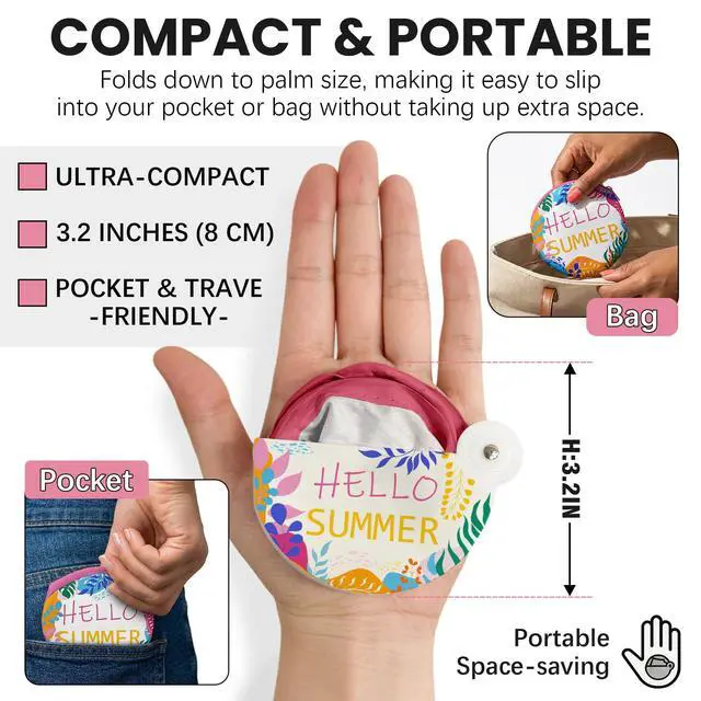 Alt view image 4 of 7 - 6 PCS Foldable Hand Fans with Matching Pouches, Tropical Summer Round Folding Handheld Fan with Handle, Mini Pocket Fabric Fan Cooling Essentials for Women Travel, Beach, Party Favors (Style 4)
