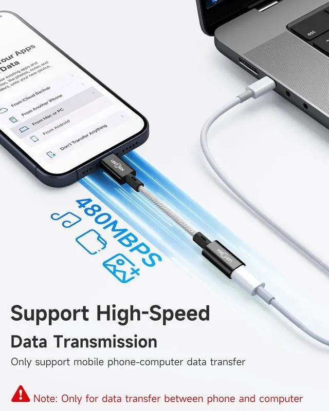 Alt view image 3 of 7 - 2 Pack Lightning to USB C Adapter, Fast Charging & Data Sync Adapter for iPhone 17 16 15 Pro Max Plus to USB-C, Compatible with Samsung S25/S24/S23, Not for Audio/OTG (Black)