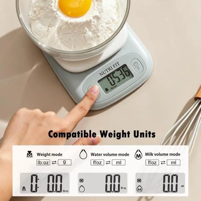 Alt view image 5 of 7 - NUTRI FIT Small Food Scale Digital Kitchen Scales Weight Grams Ounces White | 3-Stage Precision, Max 11lbs, Portable Compact Design, Accurate for Cooking Baking Jewelry Coffee Postage, 2 AAA Batteries