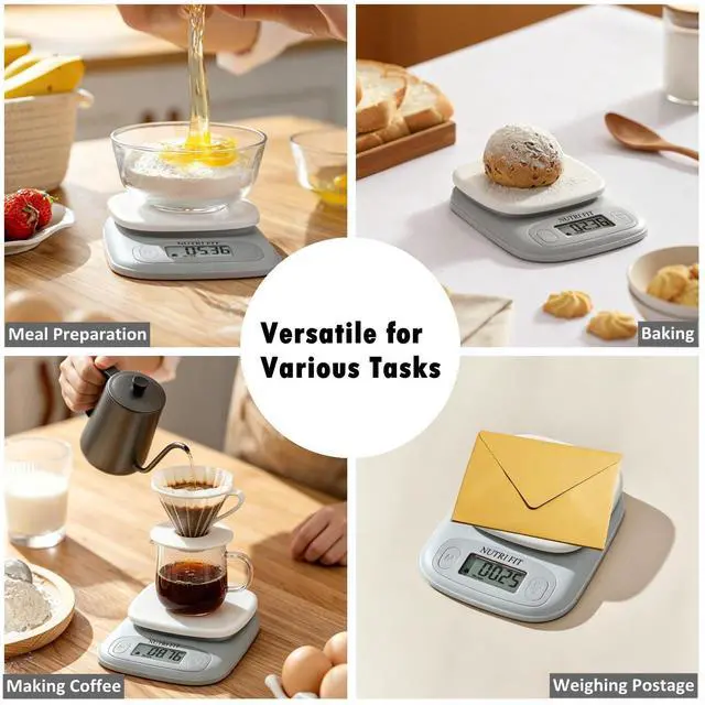 Alt view image 7 of 7 - NUTRI FIT Small Food Scale Digital Kitchen Scales Weight Grams Ounces White | 3-Stage Precision, Max 11lbs, Portable Compact Design, Accurate for Cooking Baking Jewelry Coffee Postage, 2 AAA Batteries