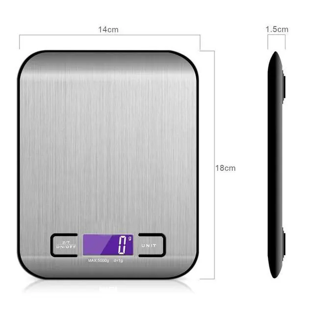 Alt view image 4 of 5 - Digital Kitchen Food Scale 10kg Stainless Steel, High Accuracy Weight Scale with LCD Display, Battery Powered