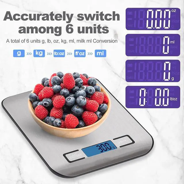Alt view image 5 of 5 - Digital Kitchen Food Scale 10kg Stainless Steel, High Accuracy Weight Scale with LCD Display, Battery Powered