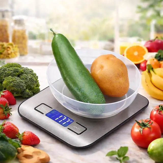 Alt view image 2 of 5 - Digital Kitchen Food Scale 10kg Stainless Steel, High Accuracy Weight Scale with LCD Display, Battery Powered