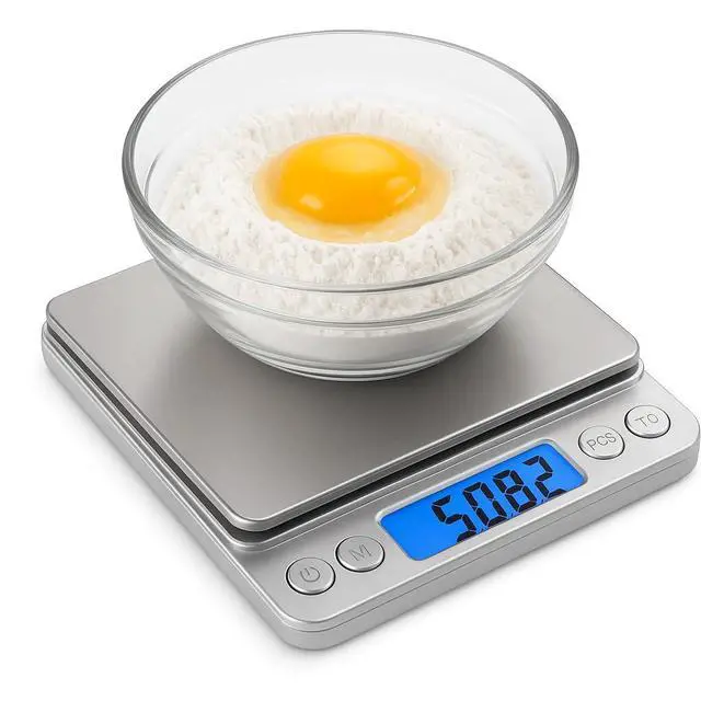 Alt view image 4 of 7 - High Precision Digital Kitchen Scale 3kg / 0.1g Food Scale for Baking, Cooking & Meal Prep Slim Stainless Steel Design with Tare Function, Backlit LCD, Easy Clean Surface