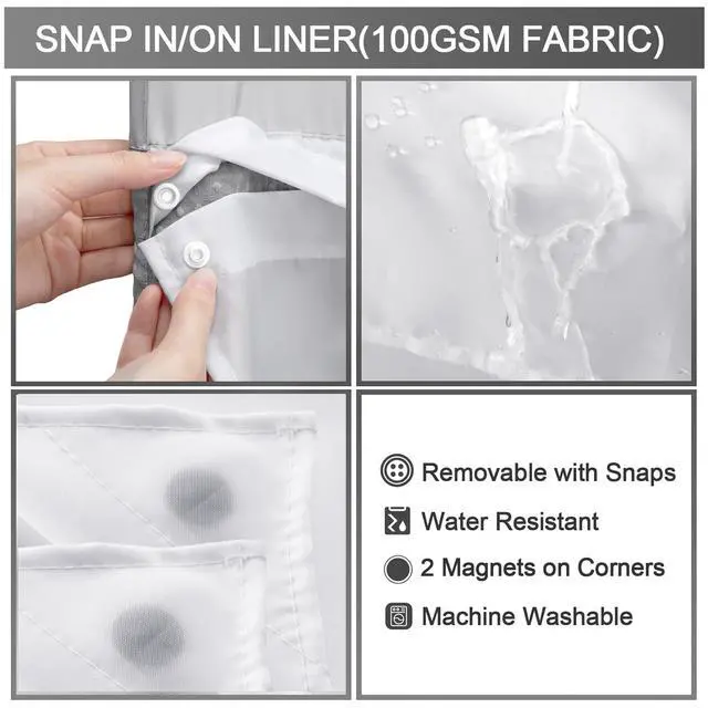 Alt view image 5 of 6 - Snap-in Fabric Replacement Liner 71" W x 55" L, for 72" W x 75" L No Hook Shower Curtain