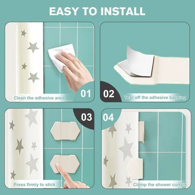 Alt view image 4 of 7 - 3 Pack Magnetic Silicone Shower Curtain Clips for Liners, Self-Adhesive Waterproof Splash Guards, Strong Magnet Curtain Holders Keep Liner Sealed to Wall, Windproof Easy Installation No-Drill (White)