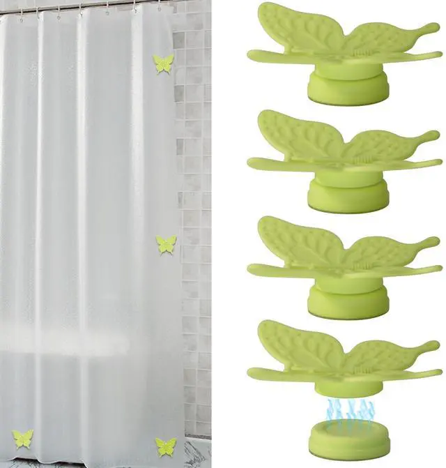 Main image of Magnetic Shower Curtain Clips for Liner, 4 Pairs Silicone Wrapped Adhesive Windproof Splash-Proof Butterfly Shower Curtain Holder for the Wall, Work for Drapery, Tablecloth (Green)
